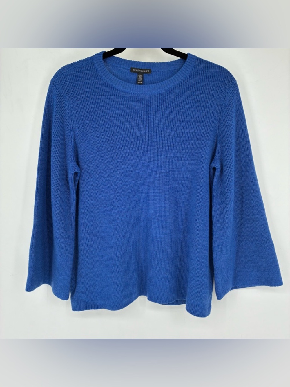 Eileen Fisher XS Merino Wool Blue Knit Top Shirt Blouse Wide Sleeve Lagenlook